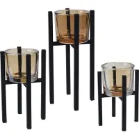 Home & Styling Theelichthouders - set 3x stuks - zwart - metaal/glas - Waxinelichthouders / theelichthouders