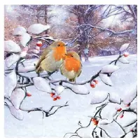 Ambiente Servet 33cm Robins On Branch Papier Decoratief beeld of figuur