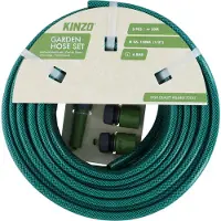 Kinzo Tuinslang Set 30 Meter - Waterslang 14mm (1/2") Max. 6Bar - met 3 Koppelingen en 1 Sproeistuk - Geschikt voor Tuinsproeier - Groen