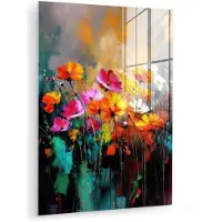 MuchoWow Glasschilderij 120x160 cm - Schilderij acrylglas - Felgekleurd - Bloemblaadjes - Abstract - Foto op glas - Muurdecoratie woonkamer - Wanddecoratie slaapkamer - Schilderijen