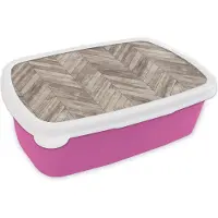 MuchoWow Broodtrommel Roze - Lunchbox - Brooddoos - Plank - Patronen - Brocante - 18x12x6 cm - Kinderen - Meisje