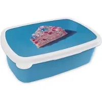 MuchoWow Broodtrommel Blauw - Lunchbox Taart - Edelstenen - Glitters - Roze - Brooddoos 18x12x6 cm - Brood lunch box - Broodtrommels voor kinderen en volwassenen