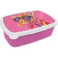 MuchoWow Broodtrommel Roze - Lunchbox Giraf - Roze - Bril - Sjaal - Brooddoos 18x12x6 cm - Brood lunch box - Broodtrommels voor kinderen en volwassenen