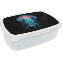 MuchoWow Broodtrommel Wit - Lunchbox Kwal - Tentakels - Blauw - Licht - Brooddoos 18x12x6 cm - Brood lunch box - Broodtrommels voor kinderen en volwassenen