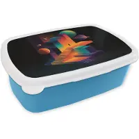 MuchoWow Broodtrommel Blauw - Lunchbox Abstract - Trappen - Mens - Planeten - Brooddoos 18x12x6 cm - Brood lunch box - Broodtrommels voor kinderen en volwassenen