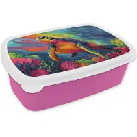MuchoWow Broodtrommel Roze - Lunchbox Koraal - Schildpad - Abstract - Water - Brooddoos 18x12x6 cm - Brood lunch box - Broodtrommels voor kinderen en volwassenen