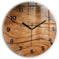 Wallfluent Wandklok - Oud hout Klok met Print - 60 cm x 60 cm - Bruin Wandklok - Zwarte Handen - Wandklok Met Cijfers - Kinder Wandklok Glas - Ronde Glas Klok - Scandinavisch Wandklok - Klok met Print