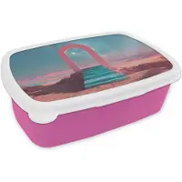 MuchoWow Broodtrommel Roze - Lunchbox Trap - Boog - Sterrenhemel - Brooddoos 18x12x6 cm - Brood lunch box - Broodtrommels voor kinderen en volwassenen