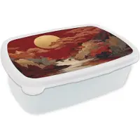 MuchoWow Broodtrommel Wit - Lunchbox Volle maan - Landschap - Waterval - Brooddoos 18x12x6 cm - Brood lunch box - Broodtrommels voor kinderen en volwassenen