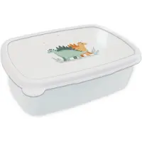 MuchoWow Broodtrommel Wit - Lunchbox Planten - Sterren - Dinosaurussen - Oranje - Brooddoos 18x12x6 cm - Brood lunch box - Broodtrommels voor kinderen en volwassenen