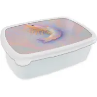 MuchoWow Broodtrommel Wit - Lunchbox Garnaal - Subtiele structuur - Blauw - Roze - Brooddoos 18x12x6 cm - Brood lunch box - Broodtrommels voor kinderen en volwassenen