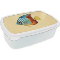 MuchoWow Broodtrommel Wit - Lunchbox Vis - Vinnen - Blauw - Ogen - Brooddoos 18x12x6 cm - Brood lunch box - Broodtrommels voor kinderen en volwassenen