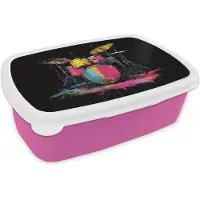 MuchoWow Broodtrommel Roze - Lunchbox Drumstel - Kleurrijk - Verf - Levendig - Brooddoos 18x12x6 cm - Brood lunch box - Broodtrommels voor kinderen en volwassenen
