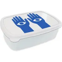 MuchoWow Broodtrommel Wit - Lunchbox Handen - Twee - Ogen - Blauw - Brooddoos 18x12x6 cm - Brood lunch box - Broodtrommels voor kinderen en volwassenen