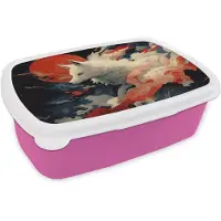 MuchoWow Broodtrommel Roze - Lunchbox Witte vos - wolken - maan - Brooddoos 18x12x6 cm - Brood lunch box - Broodtrommels voor kinderen en volwassenen