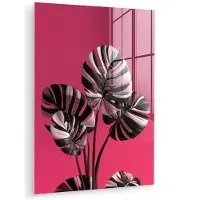 MuchoWow Glasschilderij 120x160 cm - Schilderij acrylglas - Bladeren - Rond - Roze - Foto op glas - Muurdecoratie woonkamer - Wanddecoratie slaapkamer - Schilderijen