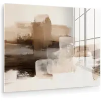 MuchoWow Glasschilderij 160x120 cm - Schilderij acrylglas - Penseelstreken - Abstract landschap - Rust - Foto op glas - Muurdecoratie woonkamer - Wanddecoratie slaapkamer - Schilderijen