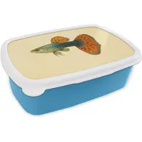 MuchoWow Broodtrommel Blauw - Lunchbox Vis - illustratie - Stippen - Oranje - Brooddoos 18x12x6 cm - Brood lunch box - Broodtrommels voor kinderen en volwassenen