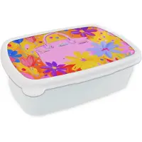 MuchoWow Broodtrommel Wit - Lunchbox Tas - Roze - Bloemen - Brooddoos 18x12x6 cm - Brood lunch box - Broodtrommels voor kinderen en volwassenen