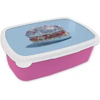MuchoWow Broodtrommel Roze - Lunchbox Glitters - Hamburger - Blauw - Brooddoos 18x12x6 cm - Brood lunch box - Broodtrommels voor kinderen en volwassenen
