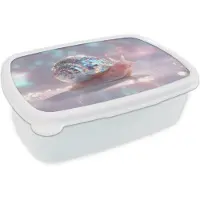 MuchoWow Broodtrommel Wit - Lunchbox Slak - Disco - Mozaïek - Blauw - Brooddoos 18x12x6 cm - Brood lunch box - Broodtrommels voor kinderen en volwassenen