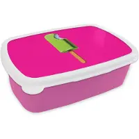 MuchoWow Broodtrommel Roze - Lunchbox Ijsje - Stokje - Minimalistisch - Groen - Brooddoos 18x12x6 cm - Brood lunch box - Broodtrommels voor kinderen en volwassenen