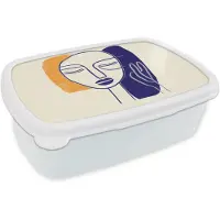 MuchoWow Broodtrommel Wit - Lunchbox Minimalistisch - Gezicht - Hand - Oranje - Blauw - Brooddoos 18x12x6 cm - Brood lunch box - Broodtrommels voor kinderen en volwassenen