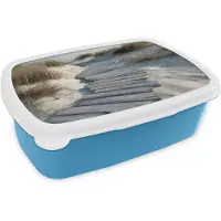 MuchoWow Broodtrommel Blauw - Lunchbox Pad - Planken - Duinen - Gras - Brooddoos 18x12x6 cm - Brood lunch box - Broodtrommels voor kinderen en volwassenen
