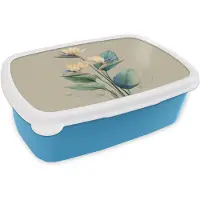 MuchoWow Broodtrommel Blauw - Lunchbox Paradijsvogelbloemen - Blauwgroene bladeren - Beige - Brooddoos 18x12x6 cm - Brood lunch box - Broodtrommels voor kinderen en volwassenen