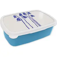 MuchoWow Broodtrommel Blauw - Lunchbox Bloemen - Blauw - Lijnen - Bloemblaadjes - Brooddoos 18x12x6 cm - Brood lunch box - Broodtrommels voor kinderen en volwassenen