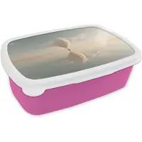 MuchoWow Broodtrommel Roze - Lunchbox Luchtballon - Wolken - Water - Blauw - Brooddoos 18x12x6 cm - Brood lunch box - Broodtrommels voor kinderen en volwassenen
