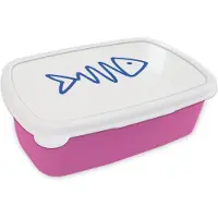 MuchoWow Broodtrommel Roze - Lunchbox Vis - Minimalistisch - Blauw - Lijn - Brooddoos 18x12x6 cm - Brood lunch box - Broodtrommels voor kinderen en volwassenen
