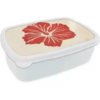 MuchoWow Broodtrommel Wit - Lunchbox Rode hibiscusbloem - Textuur achtergrond - Beige - Brooddoos 18x12x6 cm - Brood lunch box - Broodtrommels voor kinderen en volwassenen