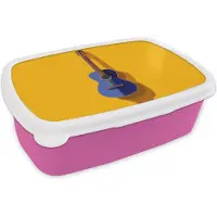 MuchoWow Broodtrommel Roze - Lunchbox Gitaar - Akoestisch - Minimalistisch - Geel - Brooddoos 18x12x6 cm - Brood lunch box - Broodtrommels voor kinderen en volwassenen