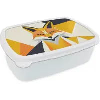 MuchoWow Broodtrommel Wit - Lunchbox Vos - Oranje - Abstract - Driehoeken - Brooddoos 18x12x6 cm - Brood lunch box - Broodtrommels voor kinderen en volwassenen