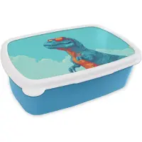 MuchoWow Broodtrommel Blauw - Lunchbox T-Rex - Blauw - Wolken - Zonnebril - Brooddoos 18x12x6 cm - Brood lunch box - Broodtrommels voor kinderen en volwassenen