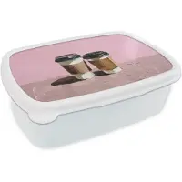 MuchoWow Broodtrommel Wit - Lunchbox Koffiebekers - Deksel - Verf - Textuur - Brooddoos 18x12x6 cm - Brood lunch box - Broodtrommels voor kinderen en volwassenen
