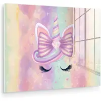MuchoWow Glasschilderij 160x120 cm - Schilderij acrylglas - Eenhoorn - Glitters - Regenboog - Pastel - Foto op glas - Muurdecoratie woonkamer - Wanddecoratie slaapkamer - Schilderijen