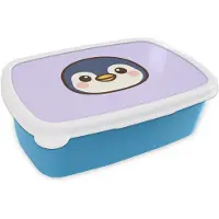 MuchoWow Broodtrommel Blauw - Lunchbox Pinguïn - Paars - Schattig - Brooddoos 18x12x6 cm - Brood lunch box - Broodtrommels voor kinderen en volwassenen