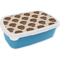 MuchoWow Broodtrommel Blauw - Lunchbox Schelpen - Bruin - Patroon - Brooddoos 18x12x6 cm - Brood lunch box - Broodtrommels voor kinderen en volwassenen