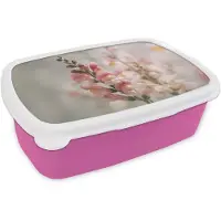 MuchoWow Broodtrommel Roze - Lunchbox Bloem - Leeuwenbek - Roze - Stengel - Brooddoos 18x12x6 cm - Brood lunch box - Broodtrommels voor kinderen en volwassenen