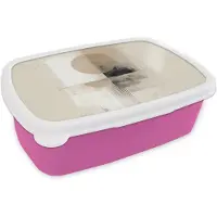 MuchoWow Broodtrommel Roze - Lunchbox Cirkel - Compositie - Diepte - Beige - Brooddoos 18x12x6 cm - Brood lunch box - Broodtrommels voor kinderen en volwassenen