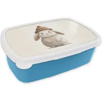 MuchoWow Broodtrommel Blauw - Lunchbox Konijn - Muts - Oren - Beige - Brooddoos 18x12x6 cm - Brood lunch box - Broodtrommels voor kinderen en volwassenen