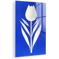 MuchoWow Glasschilderij 120x180 cm - Schilderij acrylglas - Tulp - Minimalistisch - Bladeren - Wit - Foto op glas - Muurdecoratie woonkamer - Wanddecoratie slaapkamer - Schilderijen
