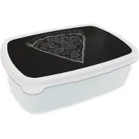 MuchoWow Broodtrommel Wit - Lunchbox Pizzapunt - Toppings - Krijttekening - Brooddoos 18x12x6 cm - Brood lunch box - Broodtrommels voor kinderen en volwassenen