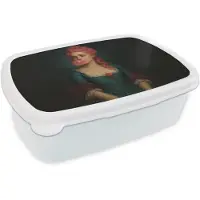 MuchoWow Broodtrommel Wit - Lunchbox Vrouw - Portret - Kauwgombel - Brooddoos 18x12x6 cm - Brood lunch box - Broodtrommels voor kinderen en volwassenen