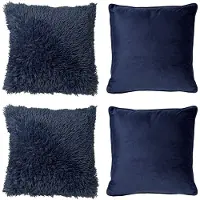 Dutch decor - KUSSENSET - 4-delig Fluffy & Velvet - 45x45 cm - inclusief binnenkussens - blauw - Met Ritssluiting – Decoratie Kussens - Comfortabele kussentjes voor op de Bank