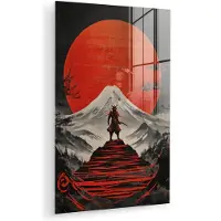 MuchoWow Glasschilderij 120x180 cm - Schilderij acrylglas - Krijger - Rode trappen - Zon - Berg - Foto op glas - Muurdecoratie woonkamer - Wanddecoratie slaapkamer - Schilderijen