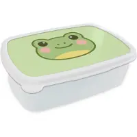MuchoWow Broodtrommel Wit - Lunchbox Kikker - Groen - Vriendelijkheid - Brooddoos 18x12x6 cm - Brood lunch box - Broodtrommels voor kinderen en volwassenen