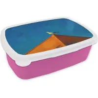 MuchoWow Broodtrommel Roze - Lunchbox Meeuw - Gebouw - Lucht - Geschilderd - Brooddoos 18x12x6 cm - Brood lunch box - Broodtrommels voor kinderen en volwassenen